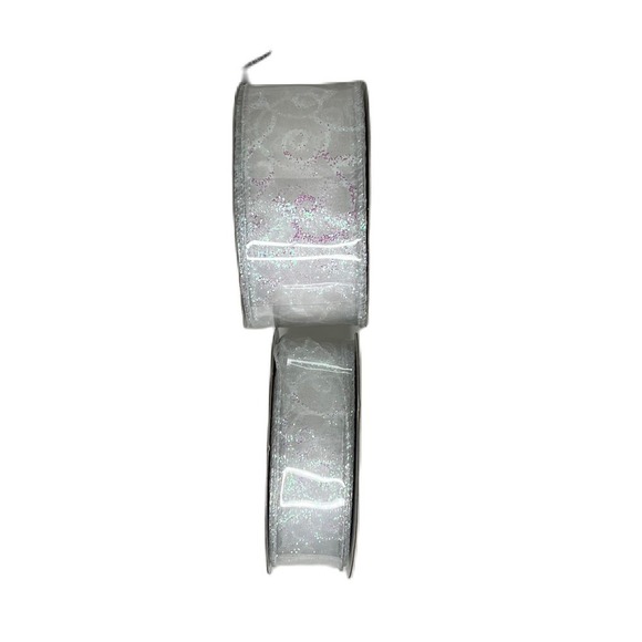 Studio His & Hers Wired Ribbon White Floral with Glitter Multiple Rolls - Picture 3 of 4